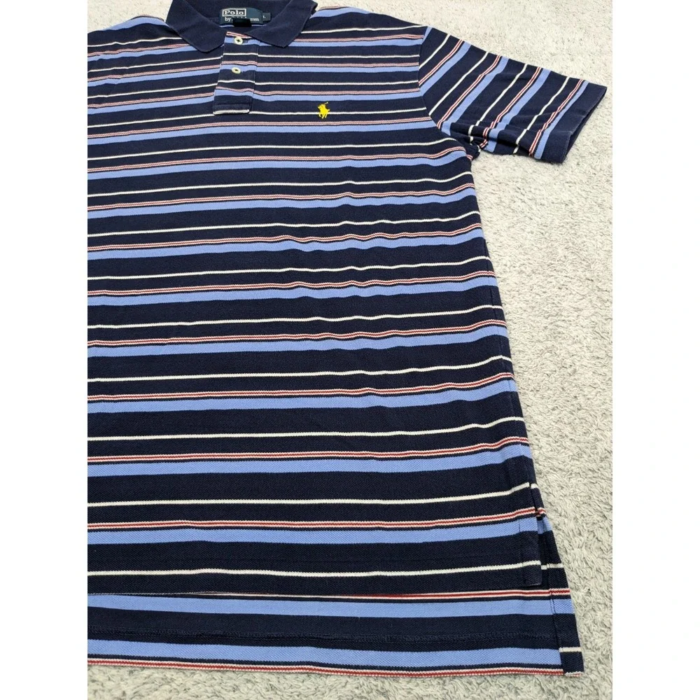 Polo Ralph Lauren Striped Polo Shirt Navy Blue Red Yellow Pony Logo Preppy Large